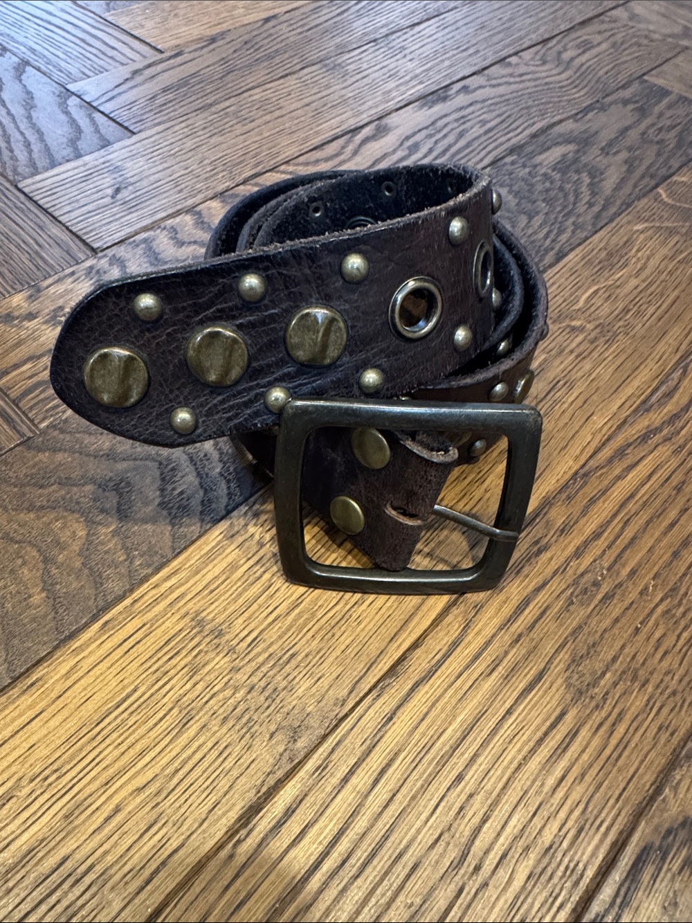 Bed Stu Brown Studded Leather Belt - medium